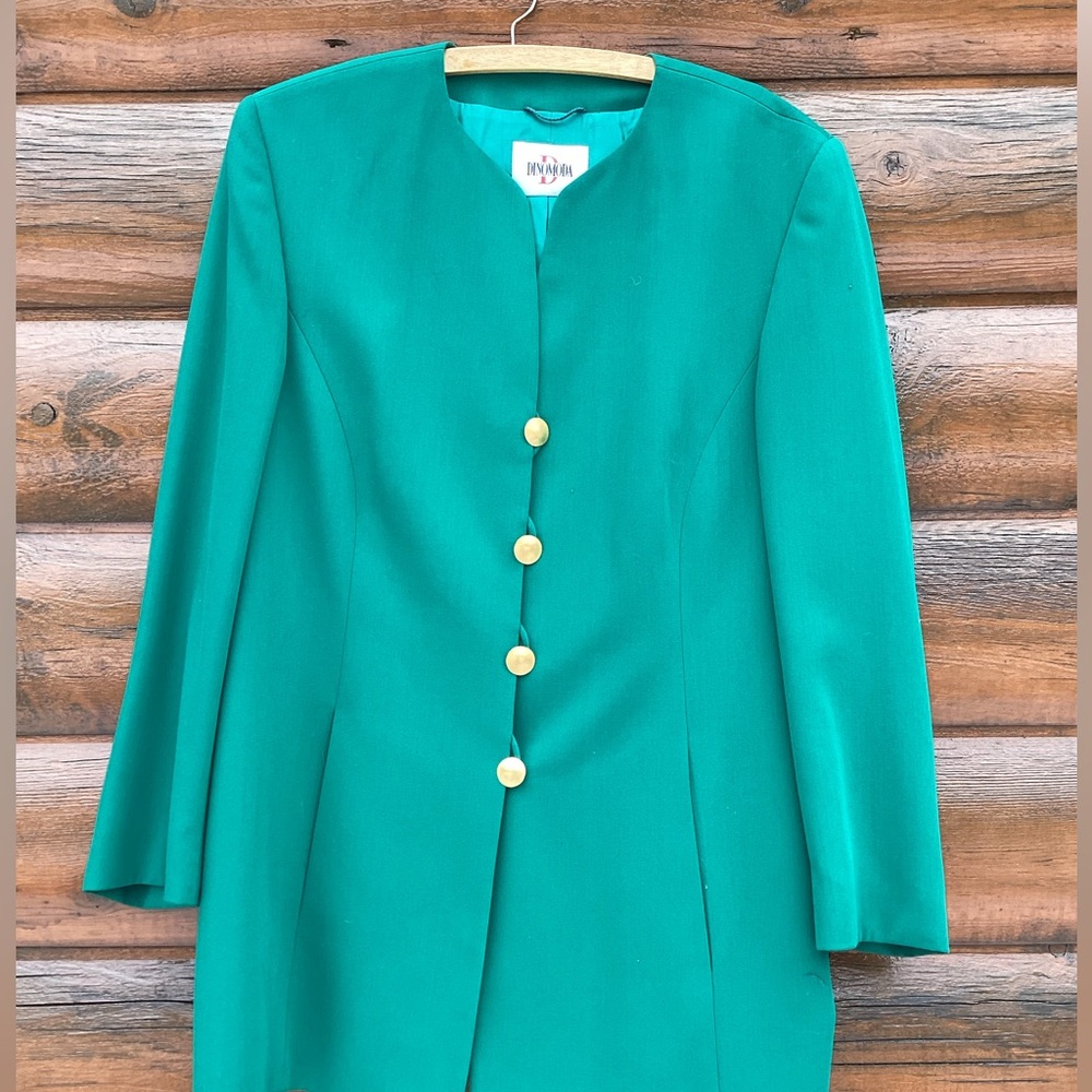 LUXURIOUS EMERALD BLAZER DINOMODA EUROPEAN DESIGN BLAZER Wool Gabardine Sz 44/XL